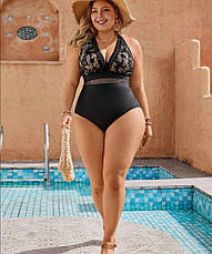 Купальник суцільний. Чорний із мереживом. Великі розміри., фото 5