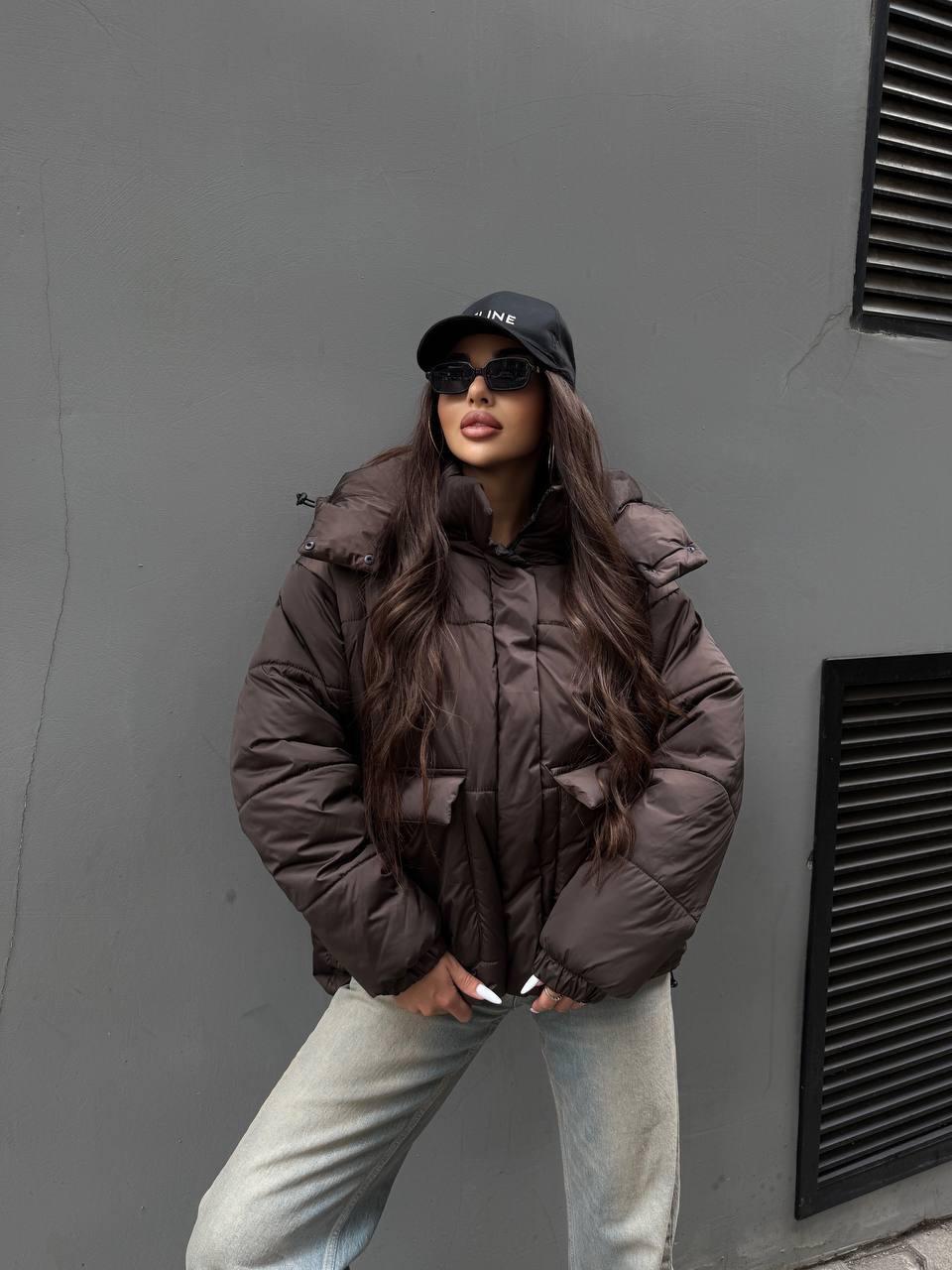 Стильна зимова жіноча куртка (Розмір XS-S (42-44), M-L (46-48), XL-XXL (50-52)), Шоколад