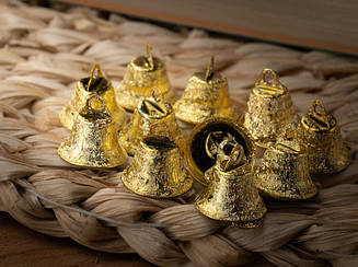 Золоті металеві дзвіночки для прикрашання одягу, виробів і сувенірів розміром 16 мм