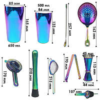 Подарунковий набір для бару KM-TZS1 11 предметів барний інвентар з нержавіючої сталі Rainbow, фото 2