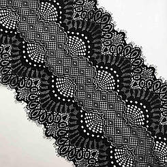 Мереживо шантильї "Вествуд"  еластичне чорне з візерунком 18 см.