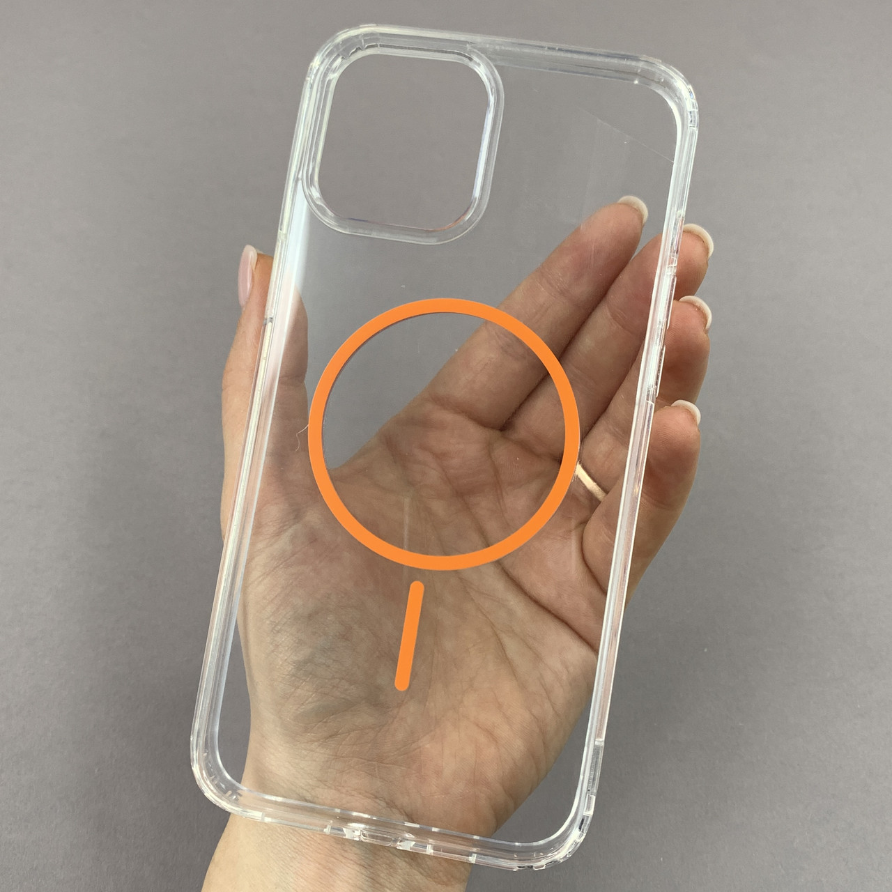 Чохол для iPhone 12 Pro Max прозорий чохол з помаранчевим MagSafe на айфон 12 про макс w01k
