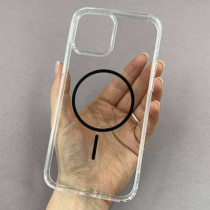 Чохол для iPhone 12 Pro Max прозорий чохол із чорним MagSafe на айфон 12 про макс w01k, фото 1