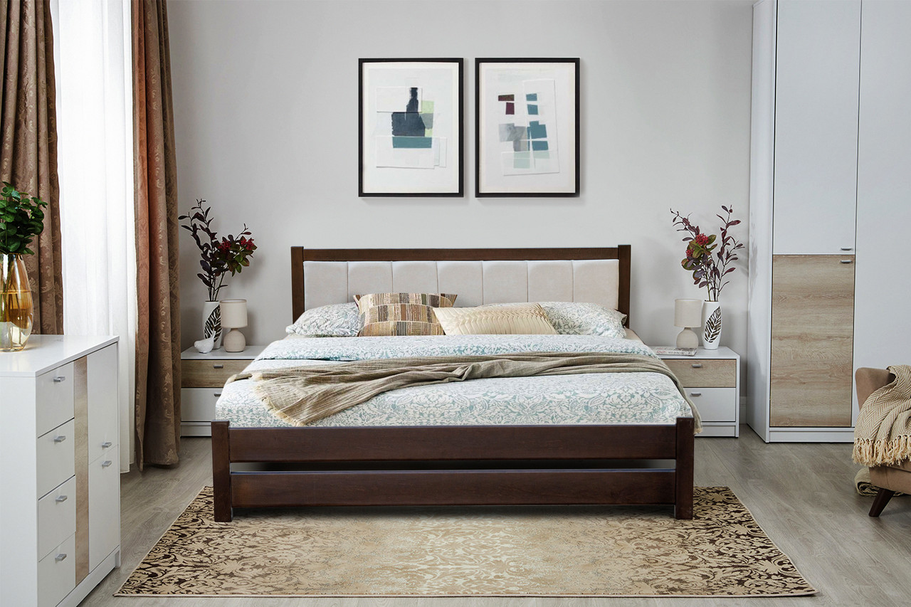 Ліжко Еріка 160*200 см масив сосни Темний горіх ТМ Мікс Меблі