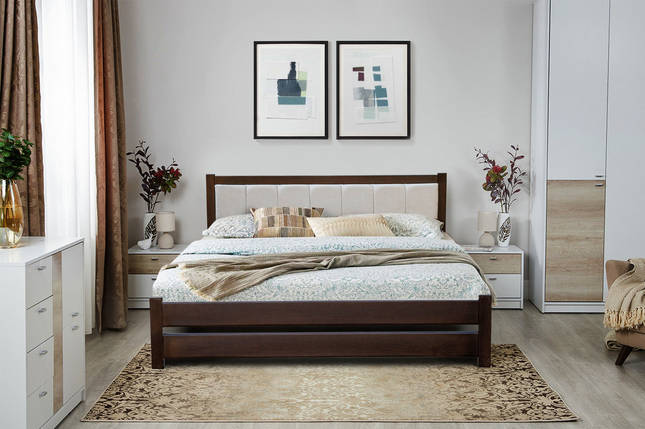 Ліжко Еріка 160*200 см масив сосни Темний горіх ТМ Мікс Меблі, фото 1