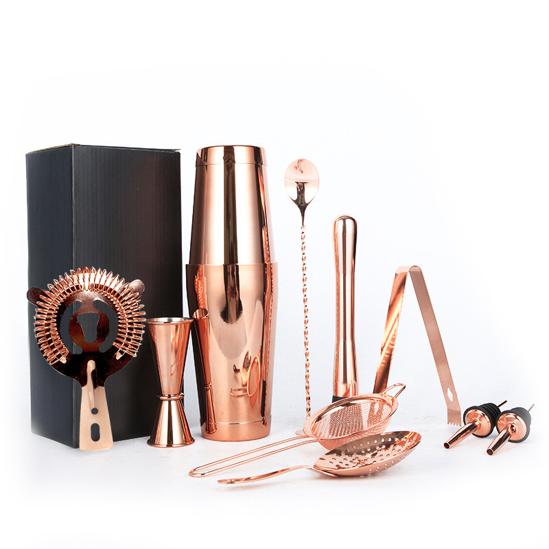 Подарунковий набір для бару KM-TZS1 11 предметів барний інвентар із неіржавкої сталі Copper, фото 1