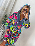 Яскравий теплий жіночий домашній халат з совами, короткий жіночий халат дуже мякенький, фото 4
