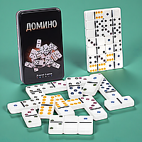 Доміно у бляшаному боксі 5010F , 28 кісточок, кольорові крапки (6 кольорів)