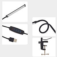 Настільна LED-лампа M-006 світлодіодна гнучка затискна з поворотним кронштейном Black, фото 6