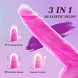 Фалоімітатор телескопічний з підігрівом 23 см, вібратор фалос пульсатор на пульті, інтимні іграшки для жінок Рожевий, фото 9