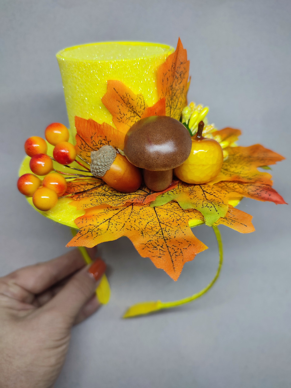 Осінній Капелюшок на обручі Осінній обруч з листям Обідок Шляпка на обруче Капелюх на обручі Осінь костюм осен, фото 1