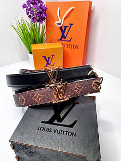 Ремінь пояс двухсторонній Louis Vuiton чорний золото