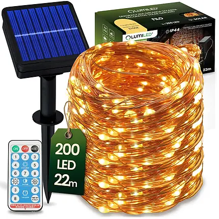 Сонячна садова гірлянда 200x світлодіодний декоративний дріт 22 м 2700K теплий, фото 1