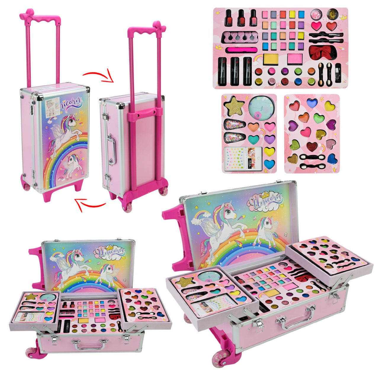 Дитячий набір стиліста  FT2066 у валізі з косметикою та аксесуарами з дизайном Єдинорожки