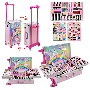 Дитячий набір стиліста  FT2066 у валізі з косметикою та аксесуарами з дизайном Єдинорожки, фото 1