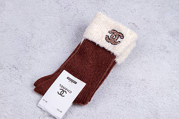 Шкарпетки жіночі з відворотом, вовна лами, коричневі