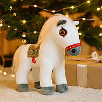 М'яка іграшка Білий Кінь 26 см — плюшева музична конячка, ірже, арт. 005022-2, фото 8