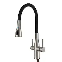 Змішувач для кухні під осмос GAPPO G4399-65 силіконовий вилив сатин/чорний нержавіюча сталь