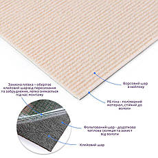 Самоклеюча плитка під ковролін | 300×300×4,5 мм | молочний колір | самоклеюча | водостійка | зносостійка | PREMIUM, фото 2