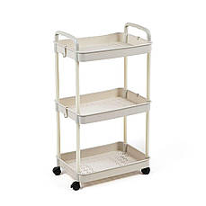 Мобільна триярусна етажерка | 41х25х72 см | універсальна пластиковая | слонова кістка | легка, мобільна, універсальна | PREMIUM