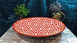 Ляган – велика керамічна тарілка ручної роботи, Ріштан, діаметр 42 см, з візерунком атлас, червоного кольору, фото 4