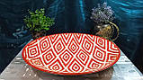 Ляган – велика керамічна тарілка ручної роботи, Ріштан, діаметр 42 см, з візерунком атлас, червоного кольору, фото 3