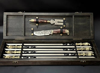 Подарунковий набір для шашлику "Сокіл" в дерев'яному кейсі 8 предметів