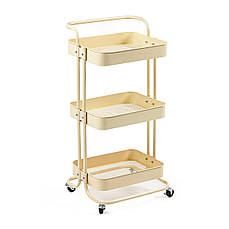 Мобільна триярусна етажерка | 45х37х82 см | металевий каркас | універсальна | кремовий колір | легка мобільність | PREMIUM