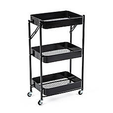 Мобільна триярусна етажерка | 46,5х29х77,5 см | металевий каркас | універсальна | чорний колір | легка мобільність | PREMIUM
