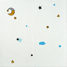 Панель стінова 3D | 700×700×4 мм | зірки та місяць на білому фоні | самоклеюча | декоративна | водостійка | легкий монтаж |