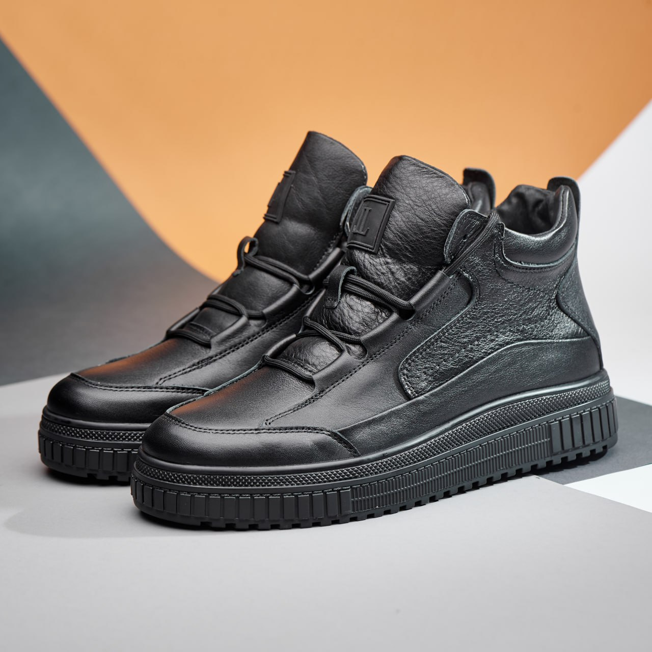 Зимові чоловічі шкіряні черевики, кросівки чорні утеплені з натуральної шкіри на хутрі на зиму для чоловіків, розмір 40-45, фото 1