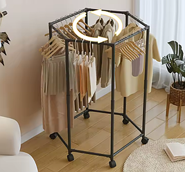 Вішалка для одягу шестикутна, на коліщатках, з обертанням 360°