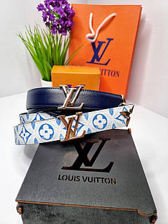 Ремінь пояс двосторонній Louis Vuiton золото Синій