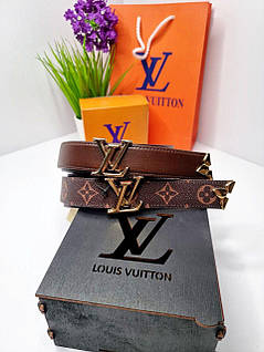 Ремінь пояс двосторонній Louis Vuiton золото Шоколадний
