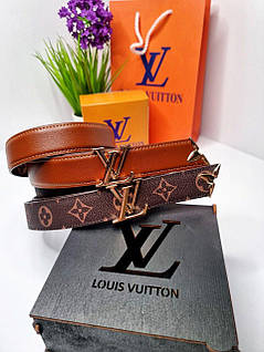 Ремінь пояс двосторонній Louis Vuiton золото Коричневий