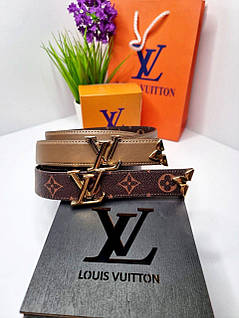Ремінь пояс двосторонній Louis Vuiton золото Бежевий
