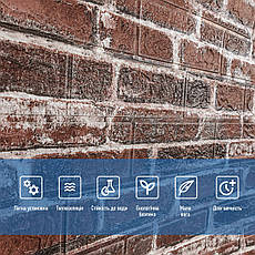 Самоклеюча 3D панель | 3080×700×3 мм | Червона Катеринославська Цегла | декоративна | водостійка | легкий монтаж | PREMIUM, фото 5