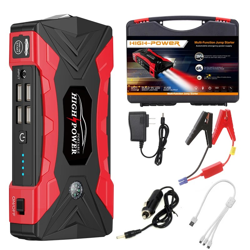 Автомобільний пускозарядний пристрій бустер Jump Starter QY33 99800mAh 4 USB Чорно-червоний, фото 1