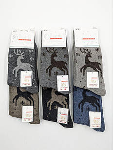 Теплі жіночі високі шкарпетки Marde тоненька шерсть з візерунком оленів та сніжинок мікс кольорів р 36-40 12 пар/уп