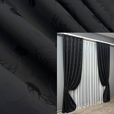 Комплект (2шт. 1,5х2,9м.) жакардових штор. Колір чорний. Код 980ш 30-780