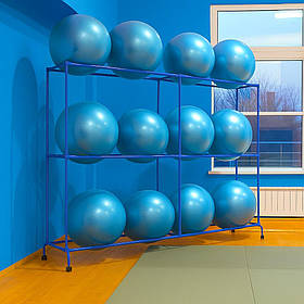 Стелаж для зберігання 12 фітболів, полиця для фітнес м'ячів OL718.1 Синій