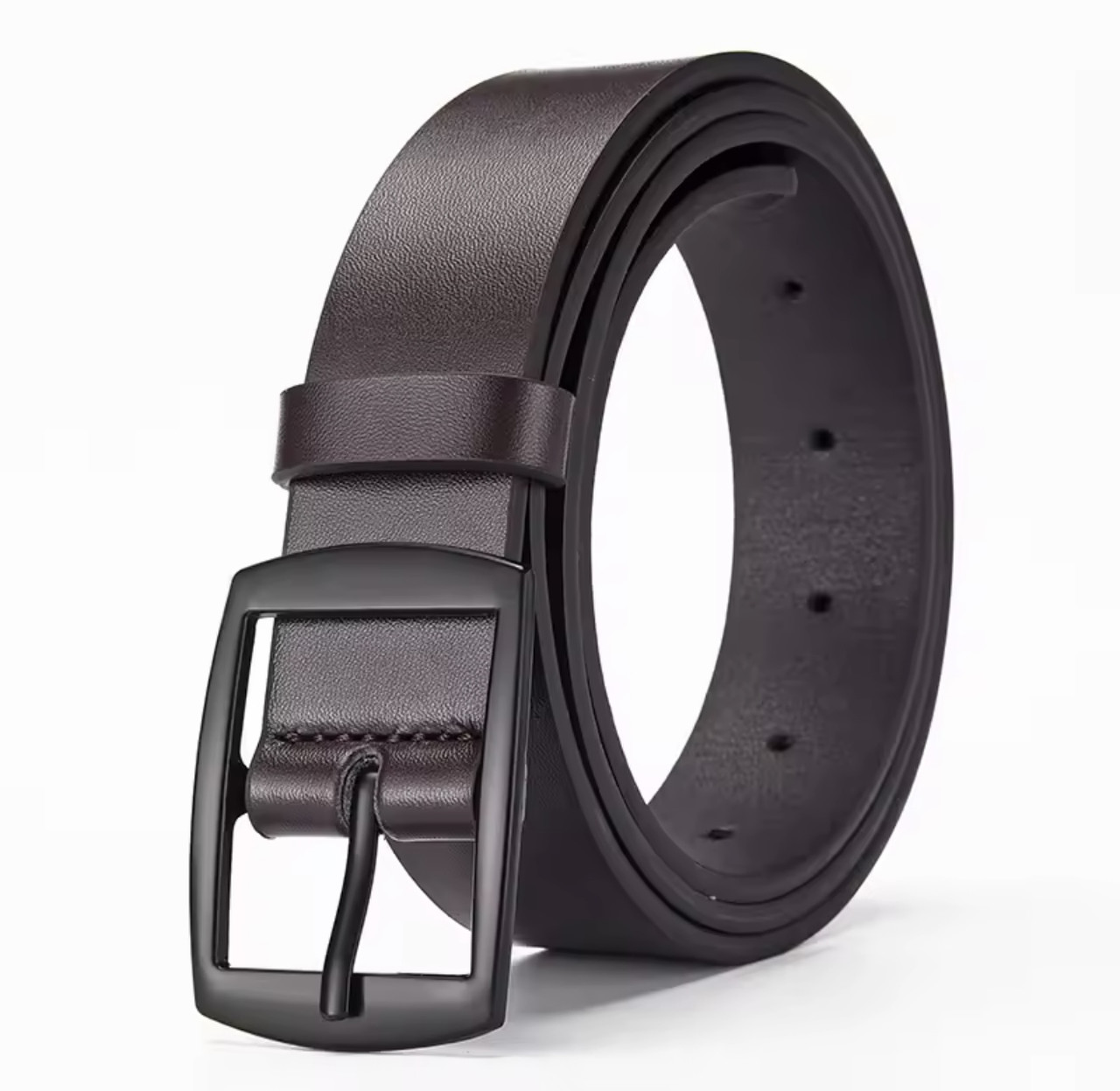 Чоловічий ремінь класичний для джинсів та брюк темно-коричневий шкірзамінник