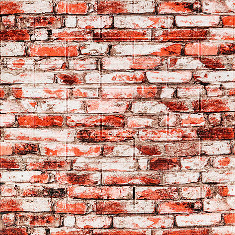 Декоративна 3D панель | 700×770×4 мм | імітація цегли | самоклеюча | водостійка | червоно-біла | PREMIUM, фото 1