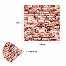 Декоративна 3D панель | 700×770×4 мм | імітація цегли | самоклеюча | водостійка | червоно-біла | PREMIUM, фото 3