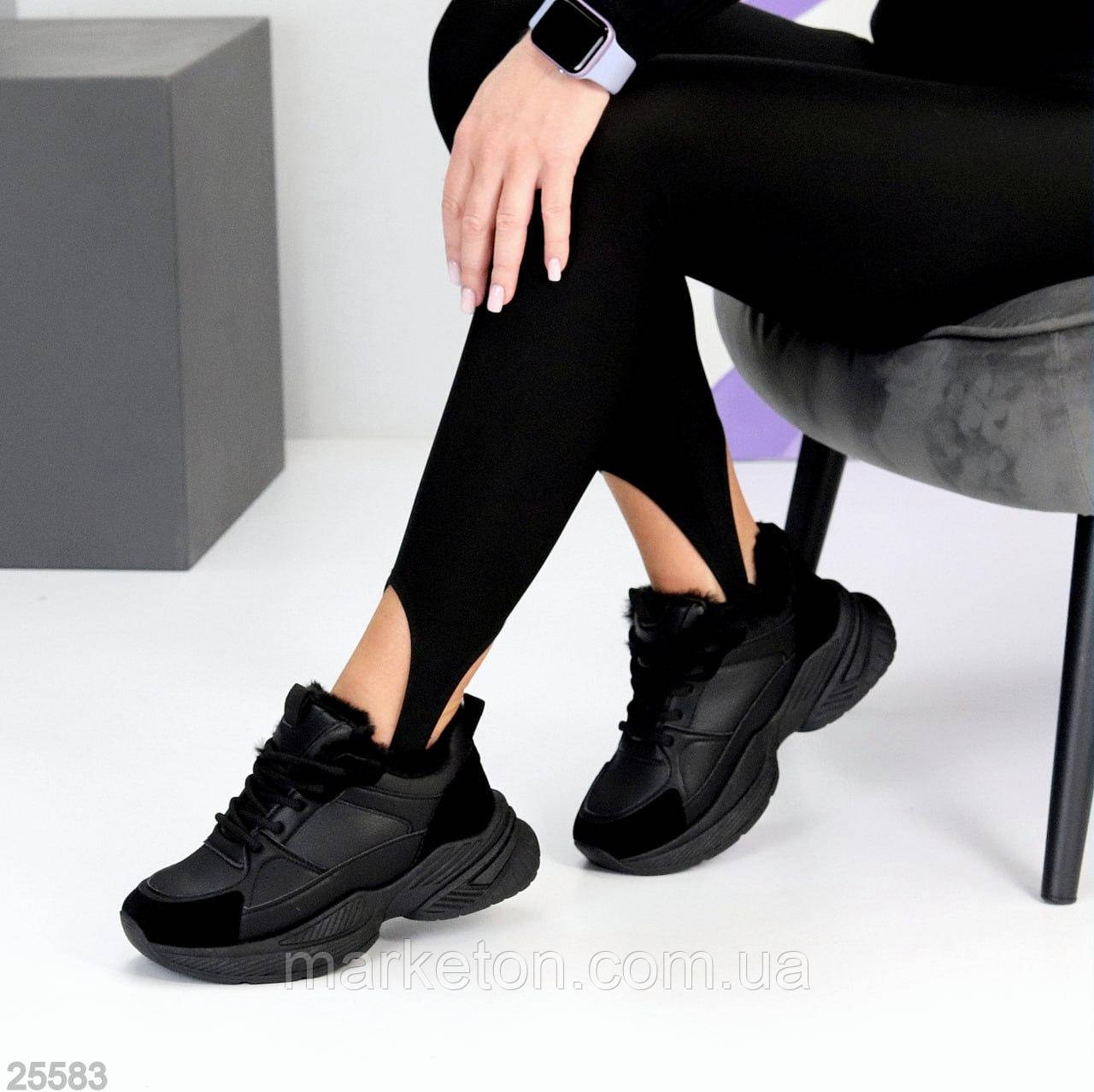 Жіночі кросівки зимові з хутром Чорні "Felt"