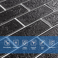 Панель стінова 700×700×5 мм | чорна цегла з білим | самоклеюча | водостійка | декоративна | PREMIUM, фото 4