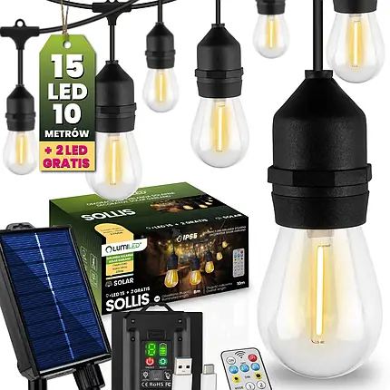 Сонячна садова гірлянда 15x світлодіодні декоративні лампочки 10 м, фото 1