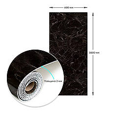 Самоклеюча вінілова плитка у рулоні | 600×3000×2 мм | чорний мармур глянець | водостійка | легко монтується | PREMIUM, фото 3