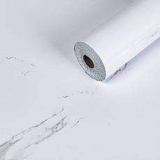 Самоклеюча вінілова плитка у рулоні | 600×3000×2 мм | білий повітряний мармур | глянсова | водостійка | легко монтується | PREMIUM