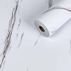 Самоклеюча вінілова плитка у рулоні | 600×3000×2 мм | білий мармур з прожилками | глянсова поверхня | водостійка | декоративна |